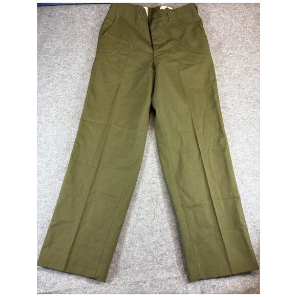 VINTAGE US Army Field Pants Mens Medium Green Straight Wool Military Trousers - Picture 1 of 7